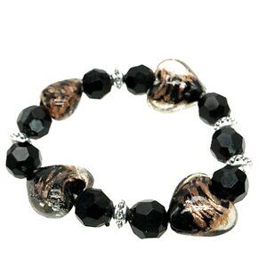 Lampwork Glass Heart-Shaped Stretch Bracelet Beaded NWOT